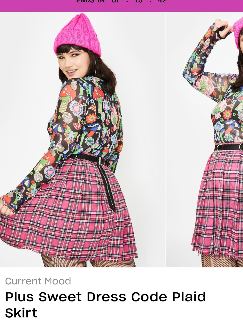 Dolls Kill Pink Plaid Pleated Mini Skirt - Picture 3 of 3